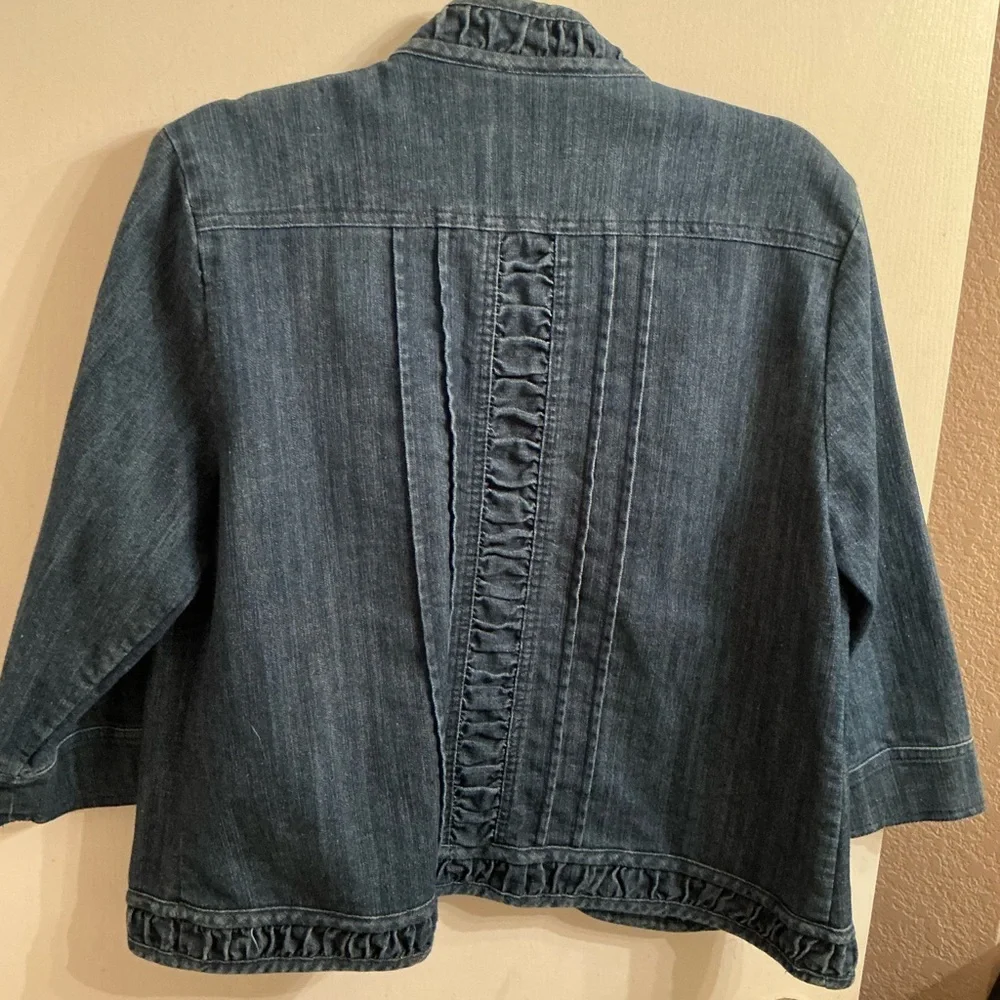 Dress Barn Blue Denim Jacket with Ruffle Detail - Picture 3 of 3